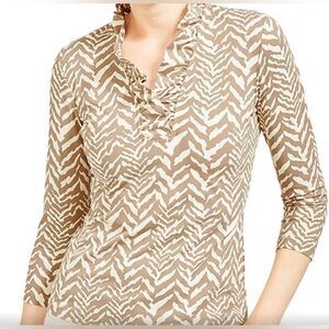 J.McLaughlin Zebra Print Tan & Cream Catalina Ruffle Collar Top